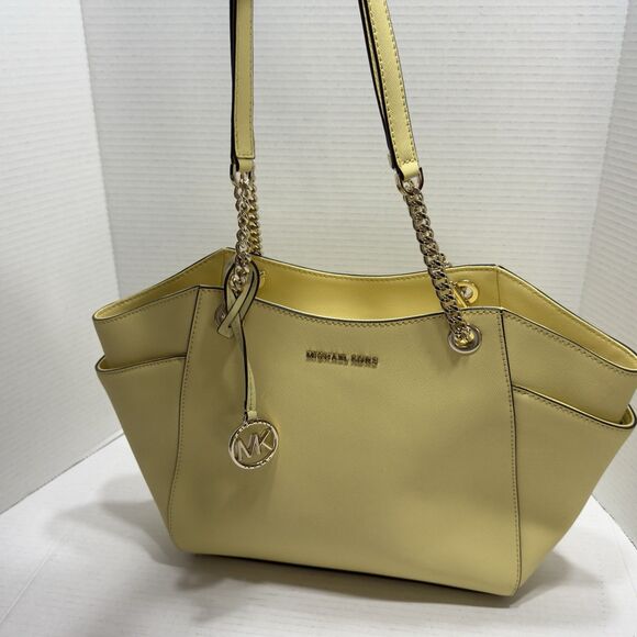 Michael Kors Jet Set Chain Large Shoulder Tote Yellow Saffiano Leather Bag Purse - Picture 3 of 14